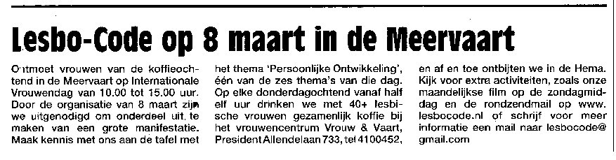 Lesbo-Code doet mee op 8 maart